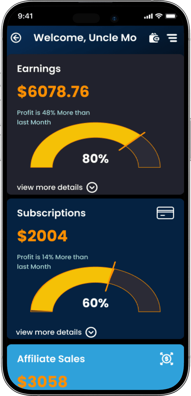 Screenshot of Ripple app showing the Monetization dashboard with sample revenue streams.