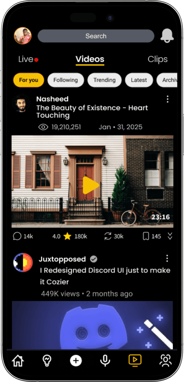 Screenshot of Ripple app showing the watch tab with sample videos.